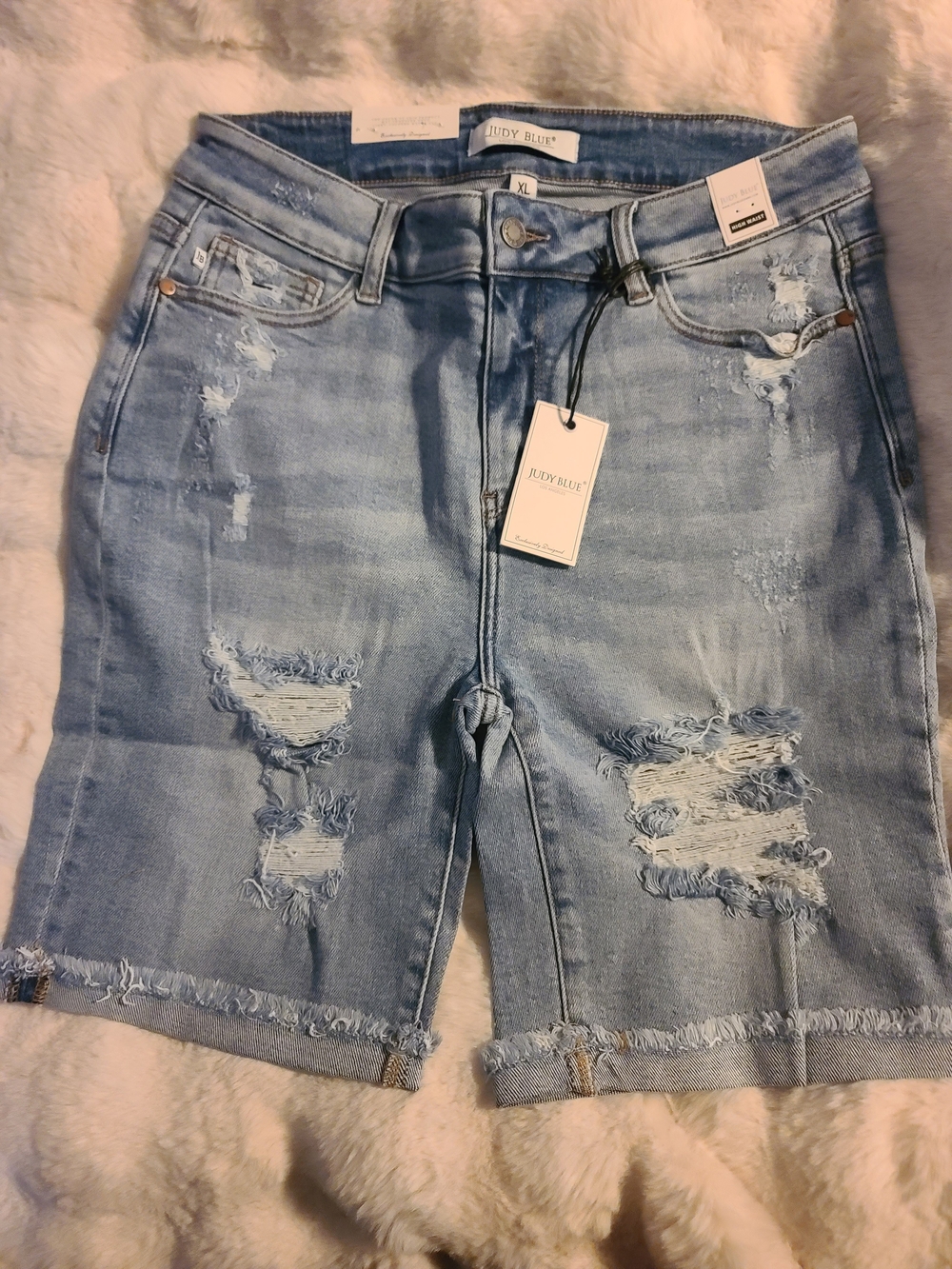Judy Blue Light Wash Distressed Denim Bermuda Shorts - Light Blue